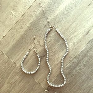 Silver beaded necklace/choker & bracelet